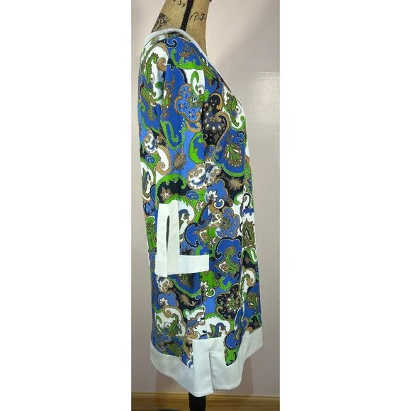 Jude Connally Sz L Dress Multicolor Paisley Print 3/4 Sleeves V-Neckline - Picture 5 of 7